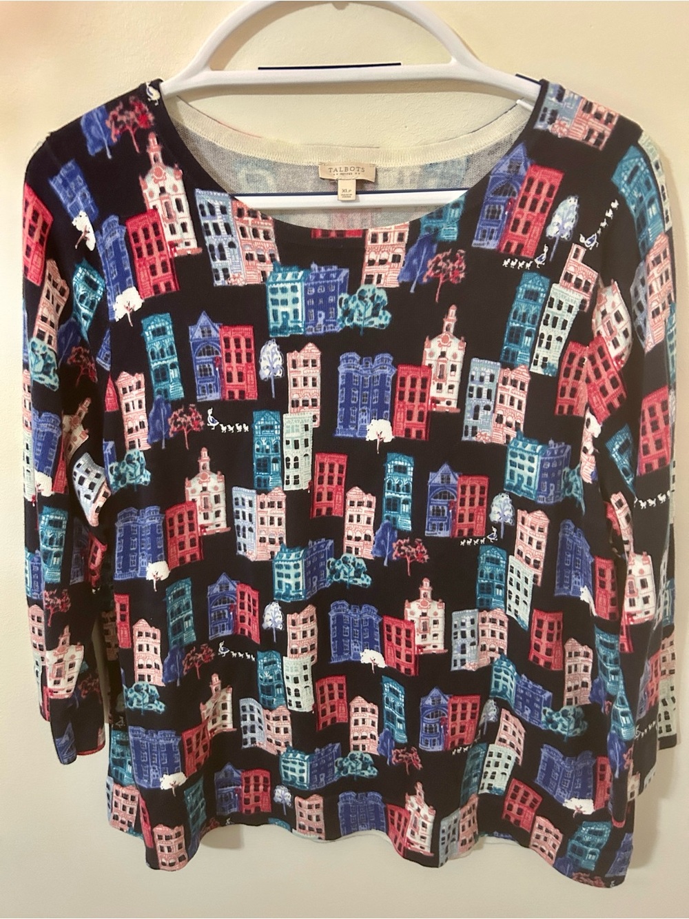 Talbots Amsterdam House & Ducks Novelty Print Knit Top Sweater XL Petite EUC